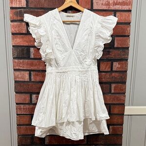Ulla Johnson White Ruffled V-Neck Dress